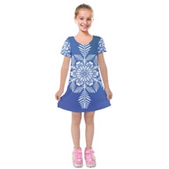 Flake Crystal Snow Winter Ice Kids  Short Sleeve Velvet Dress