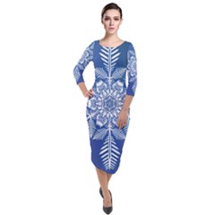 Flake Crystal Snow Winter Ice Quarter Sleeve Midi Velour Bodycon Dress