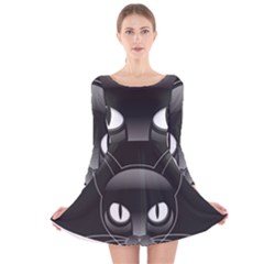 Grey Eyes Kitty Cat Long Sleeve Velvet Skater Dress