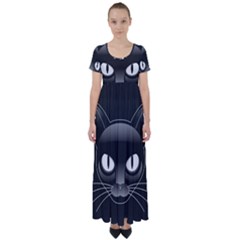 Grey Eyes Kitty Cat High Waist Short Sleeve Maxi Dress