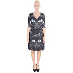 Grey Eyes Kitty Cat Wrap Up Cocktail Dress