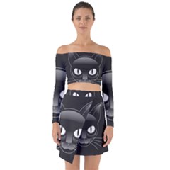 Grey Eyes Kitty Cat Off Shoulder Top With Skirt Set