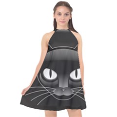 Grey Eyes Kitty Cat Halter Neckline Chiffon Dress 