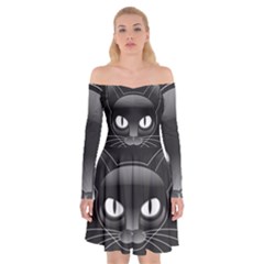 Grey Eyes Kitty Cat Off Shoulder Skater Dress by HermanTelo