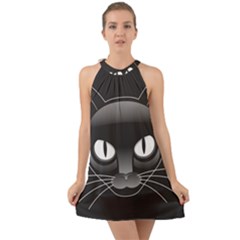 Grey Eyes Kitty Cat Halter Tie Back Chiffon Dress