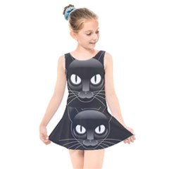 Grey Eyes Kitty Cat Kids  Skater Dress Swimsuit by HermanTelo