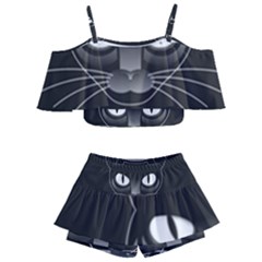 Grey Eyes Kitty Cat Kids  Off Shoulder Skirt Bikini by HermanTelo