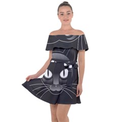 Grey Eyes Kitty Cat Off Shoulder Velour Dress