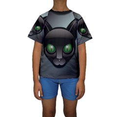 Green Eyes Kitty Cat Kids  Short Sleeve Swimwear by HermanTelo