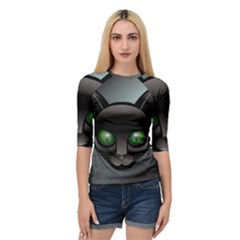 Green Eyes Kitty Cat Quarter Sleeve Raglan Tee