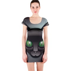 Green Eyes Kitty Cat Short Sleeve Bodycon Dress