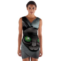 Green Eyes Kitty Cat Wrap Front Bodycon Dress