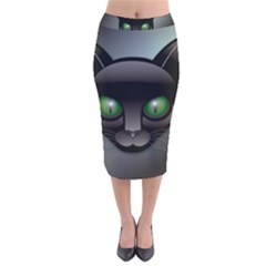 Green Eyes Kitty Cat Velvet Midi Pencil Skirt