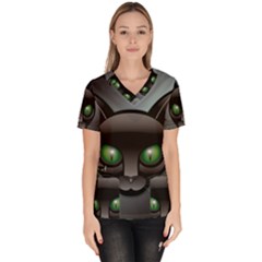 Green Eyes Kitty Cat Women s V-neck Scrub Top by HermanTelo