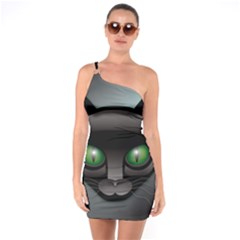 Green Eyes Kitty Cat One Soulder Bodycon Dress