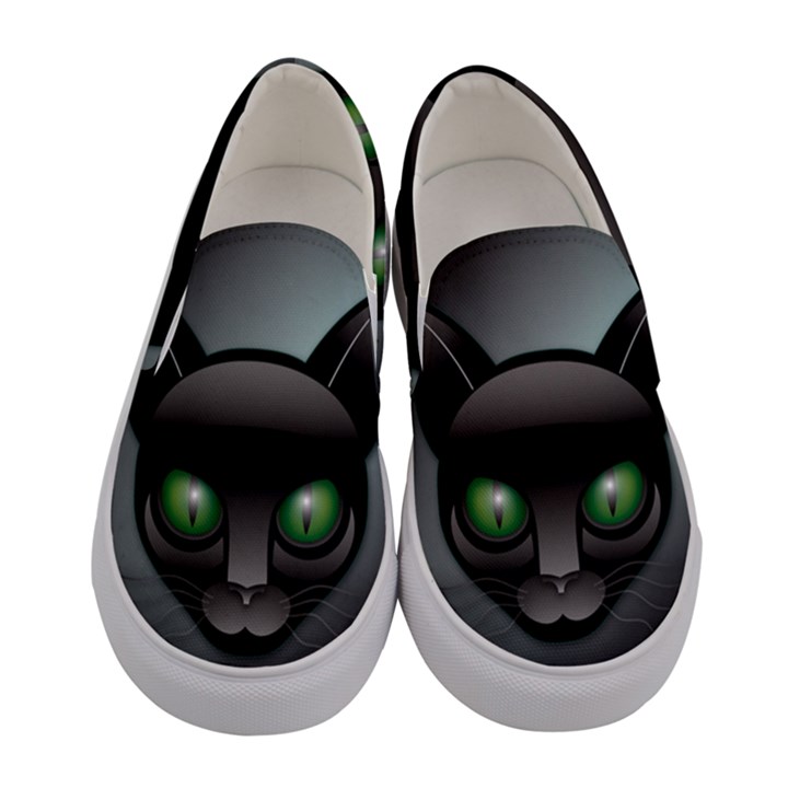 Green Eyes Kitty Cat Women s Canvas Slip Ons