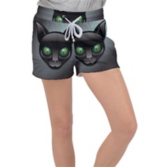 Green Eyes Kitty Cat Women s Velour Lounge Shorts