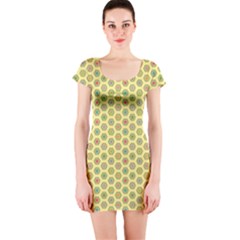 Hexagonal Pattern Unidirectional Yellow Short Sleeve Bodycon Dress by HermanTelo