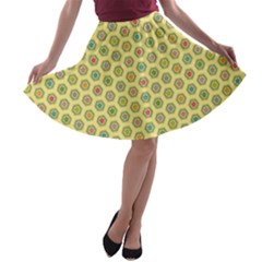 Hexagonal Pattern Unidirectional Yellow A-line Skater Skirt by HermanTelo