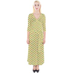 Hexagonal Pattern Unidirectional Yellow Quarter Sleeve Wrap Maxi Dress by HermanTelo