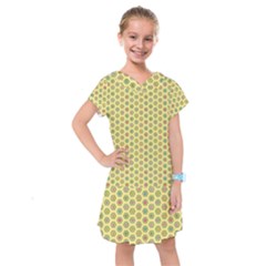 Hexagonal Pattern Unidirectional Yellow Kids  Drop Waist Dress