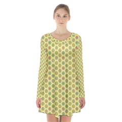 Hexagonal Pattern Unidirectional Yellow Long Sleeve Velvet V-neck Dress