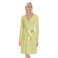 Hexagonal Pattern Unidirectional Yellow Long Sleeve Velvet Front Wrap Dress