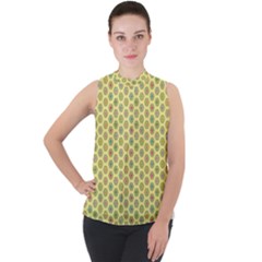 Hexagonal Pattern Unidirectional Yellow Mock Neck Chiffon Sleeveless Top