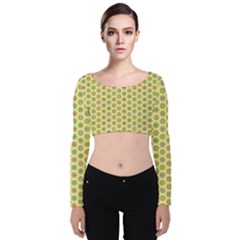 Hexagonal Pattern Unidirectional Yellow Velvet Long Sleeve Crop Top