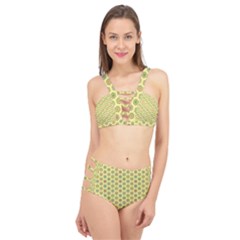 Hexagonal Pattern Unidirectional Yellow Cage Up Bikini Set