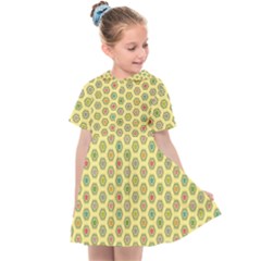 Hexagonal Pattern Unidirectional Yellow Kids  Sailor Dress