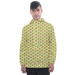 Hexagonal Pattern Unidirectional Yellow Men s Front Pocket Pullover Windbreaker by HermanTelo