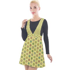 Hexagonal Pattern Unidirectional Yellow Plunge Pinafore Velour Dress by HermanTelo