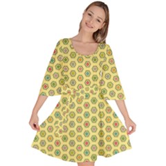 Hexagonal Pattern Unidirectional Yellow Velour Kimono Dress by HermanTelo