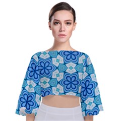 Pattern Abstract Wallpaper Tie Back Butterfly Sleeve Chiffon Top