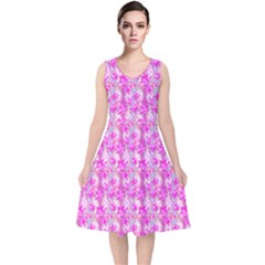 Maple Leaf Plant Seamless Pattern V-neck Midi Sleeveless Dress 