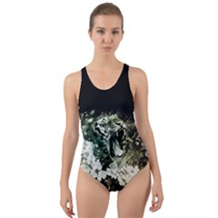 Awesome Tiger With Flowers Cut-out Back One Piece Swimsuit by FantasyWorld7