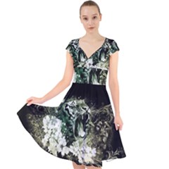 Awesome Tiger With Flowers Cap Sleeve Front Wrap Midi Dress by FantasyWorld7