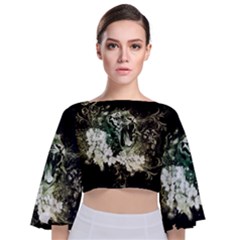 Awesome Tiger With Flowers Tie Back Butterfly Sleeve Chiffon Top by FantasyWorld7