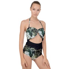 Awesome Tiger With Flowers Scallop Top Cut Out Swimsuit by FantasyWorld7