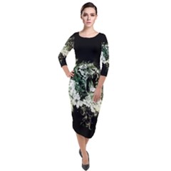 Awesome Tiger With Flowers Quarter Sleeve Midi Velour Bodycon Dress