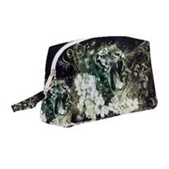 Awesome Tiger With Flowers Wristlet Pouch Bag (medium)