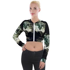 Awesome Tiger With Flowers Long Sleeve Cropped Velvet Jacket