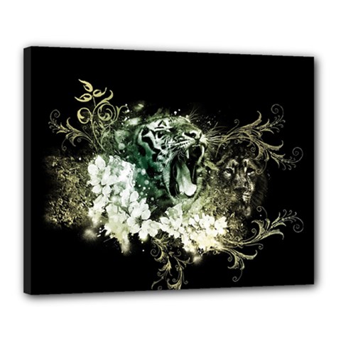 Awesome Tiger With Flowers Canvas 20  X 16  (stretched) by FantasyWorld7