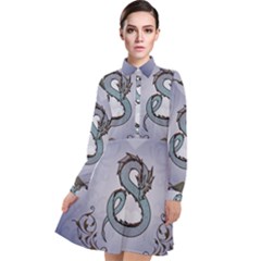 Wonderful Decorative Chinese Dragon Long Sleeve Chiffon Shirt Dress