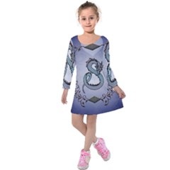 Wonderful Decorative Chinese Dragon Kids  Long Sleeve Velvet Dress by FantasyWorld7