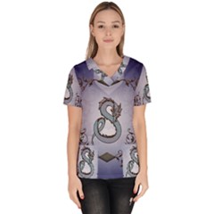 Wonderful Decorative Chinese Dragon Women s V-neck Scrub Top by FantasyWorld7