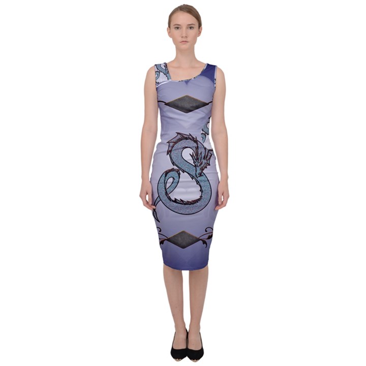 Wonderful Decorative Chinese Dragon Sleeveless Pencil Dress