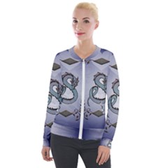 Wonderful Decorative Chinese Dragon Velour Zip Up Jacket