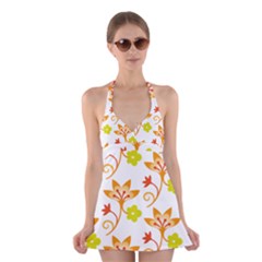 Pattern Floral Spring Map Gift Halter Dress Swimsuit 